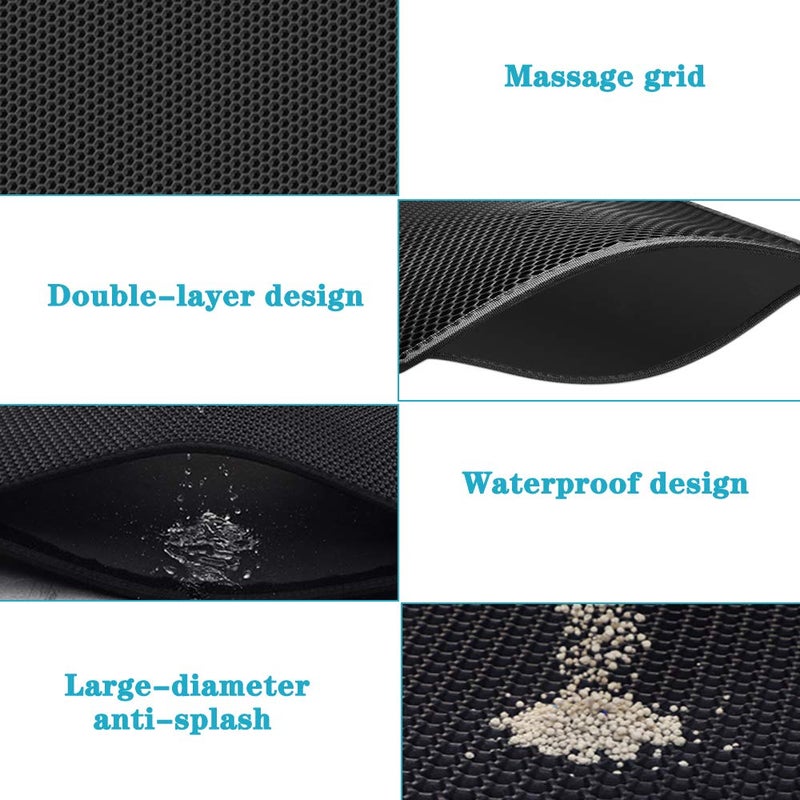 kaxionage Large Cat Litter Box Mat: Easy Clean Kitty Litter Trapping Mat for Floor, Plastic Cat Box Pad (24 * 30in-Black-1) - Image 4